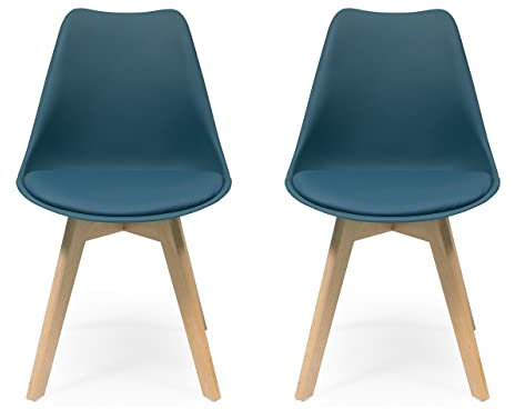 Homely - Pack de 2 sillas de Comedor o Cocina de diseño nórdico Day, Asiento de Polipropileno y Patas de Madera de Haya, Color Turquesa