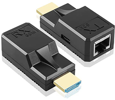 GINTOOYUN HDMI à RJ45 60m Extender 1080p HDMI to RJ45 Cable Extender Converter avec câble de Charge de Type C pour Ordinateurs, Ordinateurs Portables, décors, téléviseurs, projecteurs, etc.