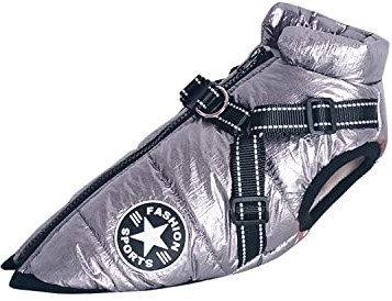 Ectkuee Hundejacke Winterweste Jacken, Hundemantel mit Geschirr, Hundemantel für Kleine Hunde Hundemantel Wasserdicht Maschinen Waschbarer Reflektierender Streifen Design Haltbarer D-Ring (Silver-S)