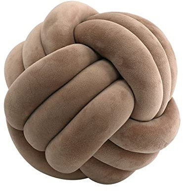 Edumov Cojín de nudos, cojín de nudos, cojín tejido a mano, cojín de peluche, escandinavo, cojín decorativo nudo, cojín anudado para sofá, cama, habitación, caqui oscuro, 20 cm