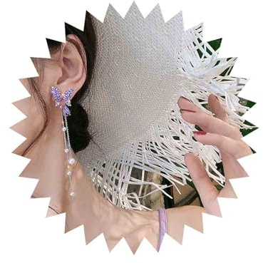Yienate Boho Lange Quasten Schmetterling Ohrringe Lila Kristall Schmetterling Baumeln Ohrringe Lange Quaste Perle Tropfen Ohrringe Erklärung Amethyst Strass Schmetterling Ohrstecker Für Frauen