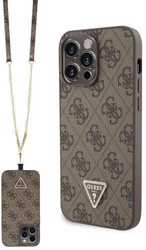 Guess GUHCP14XP4TDSCPW Case for iPhone 14 Pro Max 6.7 Inch Brown Hard Case Crossbody 4G Metal Logo