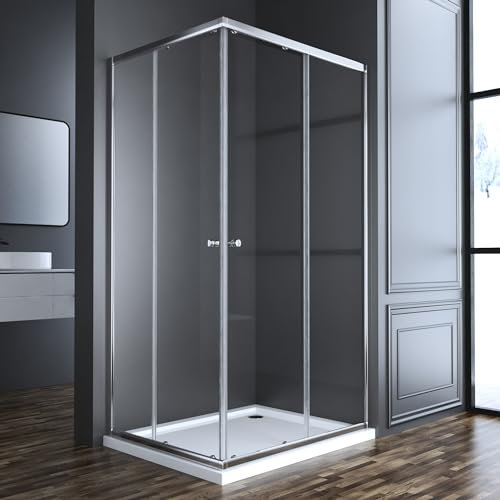 Goezes Duschkabine Eckeinstieg 90x100cm Schiebetür Duschabtrennung, Glas Duschkabine Eckeinstieg aus 6mm ESG Sicherheitsglas Dusche Duschwand Höhe 185cm, LINKS & RECHTS MONTIERBAR