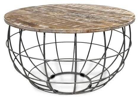 casamia Couchtisch rund Lex ø 55cm o.75cm runder Beistelltisch Holz Metall schwarz Größe ø 75 cm, Farbe weiß gekälkt
