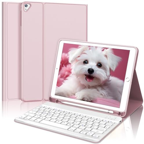 AVNICUD Tastatur Hülle für iPad 9.7 iPad 6.Generation 2018, iPad 5. Generation 2017, iPad Pro 9.7, iPad Air 2 & 1, Wireless Bluetooth QWERTZ Deutsch, TPU-Schutzhülle mit Stifthalter, Rosa