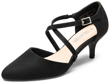 DREAM PAIRS Zapatos de Tacón Baja Clásicos de Punta Afilada Zapatos de Salón con Cordones Cruzada Elegantes Comodos,Size 41,Negro,SDPU2437W-E