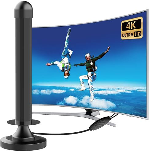 Digital Indoor TV Aerial with Signal Booster Magnetic Base - Enjoy 4K 1080P HD Local Channels Digital TV aerial, Freeview & Amplified Reception HDTV Antenna (Round Base)