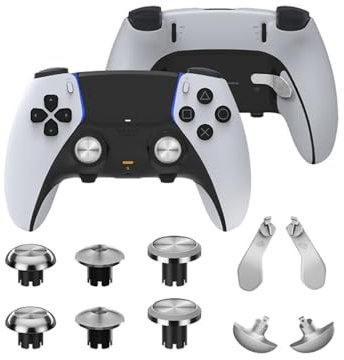 Hzxkqmil Thumbsticks de Metal para PS5 Edge Controller, 6 Joystick Palancas Analógicas 4 Palas Traseras Botones de Disparo Accesorios de Repuesto para PS5 Edge Mando, Plata