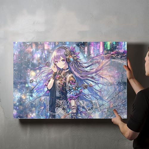 timalo® Gaming Acryl-Wandbild personalisiertes Gamer Bild mit Namen aus Acrylglas - Glasbild gaming room für die Wand Jugendzimmer Acrylglasbild Acrylbild Glas | 100x50cm Anime Mädchen