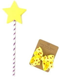 Room on The Broom Inspired Yellow and Red Spot Hair Clip with Yellow Star Wand with Striped Handle World Book Day