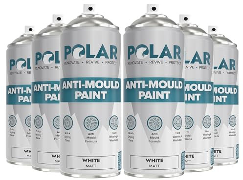 Polar Anti Mould Spray Paint White Matt - 6 x 400ml | Mould Resistant Paint for Internal Bathroom, Kitchen Walls & Ceilings | Long Lasting Protection for Indoor Use | Easy To Apply