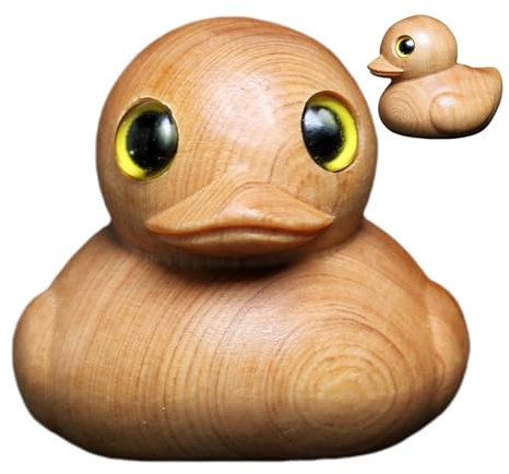 Twoily Handmade Rubber Duck, Hand Carved Wooden Duck Statue for Home Decor, Craft Collectible Figurine