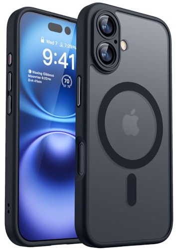 CANSHN Magnetic for iPhone 16 Plus Case, Upgraded [Full Camera Protection] [Compatible with Magsafe] [Translucent Matte] Shockproof Protective Phone Case for iPhone 16 Plus 6.7 - Black