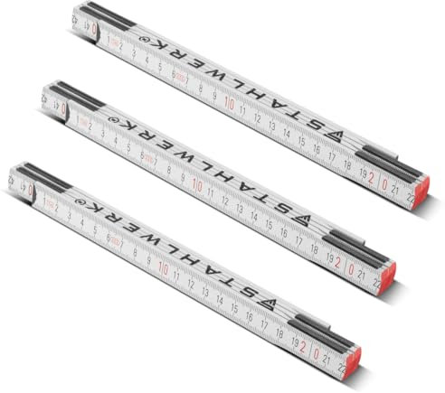 STAHLWERK Zollstock 3er Set 1 Meter präziser Holz-Gliedermaßstab | Meterstab | Maßstab | Maßband | Metermaß mit gut ablesbaren metrischen Ziffern