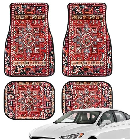 4-teilige Auto-Fußmatten, Bohemian-Auto-Fußmatten, rutschfeste Gummi-Fußmatten, Auto- -Zubehör, passend für SUV, Van, LKW, Auto, Retro-Design, Auto-Schutz vor Schnee, Schlamm, Regen, Staub