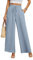BEIGAI Damen Hosen Weite Lose Gerade Geschnitten Palazzo Hose Hohe Taille Dehnbar Lounge Elegante Hose mit Taschen,Grau-Blau,L