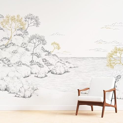 Papier Peint Panoramique Plage Doré - 99DECO - L336xH270cm - Calanques Dorées