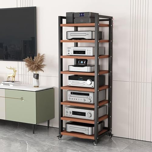 Genérico Soporte para Medios AV con Ruedas, gabinete estéreo de 5/6/7/8 Niveles, Soporte para Tocadiscos, gabinete AV Moderno, Estante para componentes estéreo para Entretenimiento estéreo, Nogal, 8
