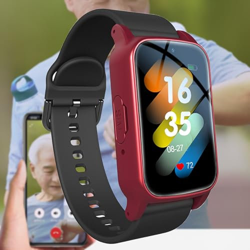 Fall Detection Smart Watch, SOS Personal Alarm for Elderly, 4G Fall Alert Detector for Seniors, GPS Tracker Watch for Dementia, GPS Positioning, SOS Panic Button,Red