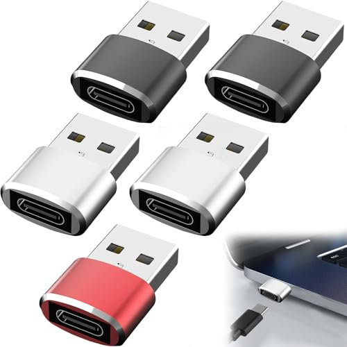 5PCS USB C to USB Adapter USB C Female to USB Male Adapter for iPhone 16 15 Type C to USB Adaptor Car Charger Adapter USB Converter for Mobile Phone and Laptops etc.(Silver,Red,Black,Gray)