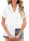 Xnova Chemisier Femme Manche Courte Été Chemise Coton avec Boutons Élégant Lâches Hauts Top Col en V Tunique Chic Blouses pour Travail Décontracté, Blanc, XL