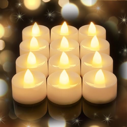 AMAGIC LED Flameless Flicker Bright Tea Lights, 12 Pack Electric, Last 100 Hours +, Battery Operated for Home Decoration