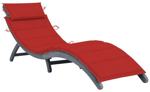 Myheimly Akazienholz Massiv Sonnenliege mit Auflage Klappbar Gartenliege Relaxliege Holzliege Liegestuhl Saunaliege Gartenmöbel Liege Strandliege Rot