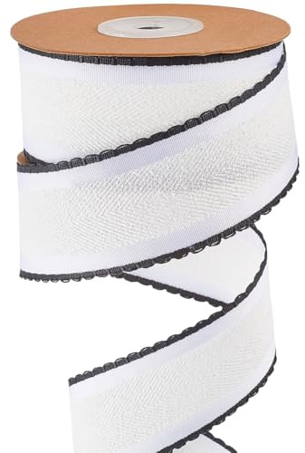 GORGECRAFT 9 m Band Mit Rohkante 3.8cm Filzband Mit Draht Weiß Doppelseitig Fischgrätenmuster Gestreift Ausgefranst Weihnachtsstoffbesatz Mit Schwarzer Spitze Für Geschenkverpackungen DIY Basteln Hoch