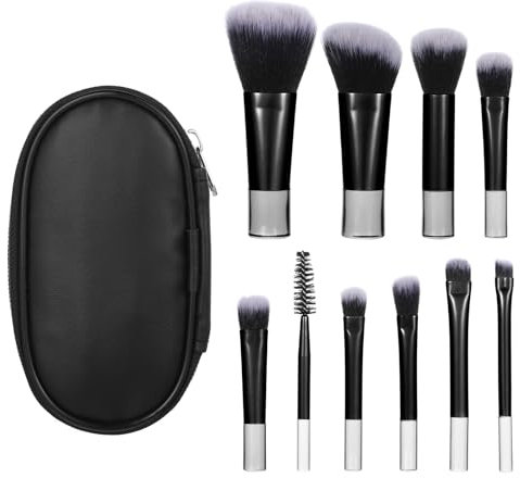 10 Pcs Mini Travel Makeup Brush Set With Pouch Black Portable Travel Size Makeup Brushes Professional Cosmetic Brush Travel Essentials kits for Blush Powder Eye Shadow Women Girls