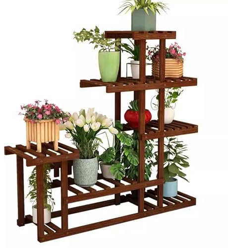 SRHIMEOS Pflanzenständer Mit 5 Ebenen, Mehrstöckig Pflanzenregal Blumenregal, Pflanzentreppe Balkon Holz, Blumenständer Outdoor, Blumentreppe Ecke Für Innen, Garten, Fensterbank (78x25x78cm)
