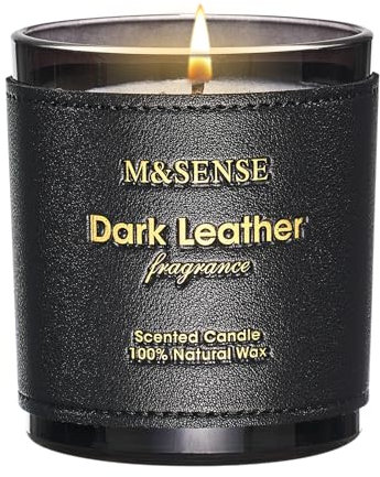 M&SENSE Tabak-Leder-Beeren Duftkerzen im Glas, Sojawachs Leder-Kerze, 283g (42h), Männergeschenk für Wohnzimmer/Schlafzimmer,Geschenke für Männer