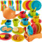AOLEVA 44 Piezas Accesorios de Cocina para Niños, Juego de Té Utensilios Cocina Juguetes Regalo para Niños Infantil 3 Años