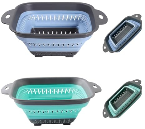 Scolapasta Pieghevole,Scolapasta Silicone Pieghevole,Scolapastas Salvaspazio,2 Pezzi set di Scolapastas Pieghevoles,Passoire Cuisine (Blu + Verde)