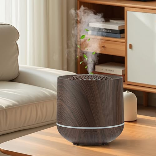 Diffuser, 300ml Aroma Diffuser, Flammen Aroma Diffuser, Diffusor Für Ätherische Öle, Air Diffuser Humidifier Für Einsatz Im Auto, Yogabereich, Arbeitsplatz, Studio, Schlafzimmer, Dunkle Holzmaserung
