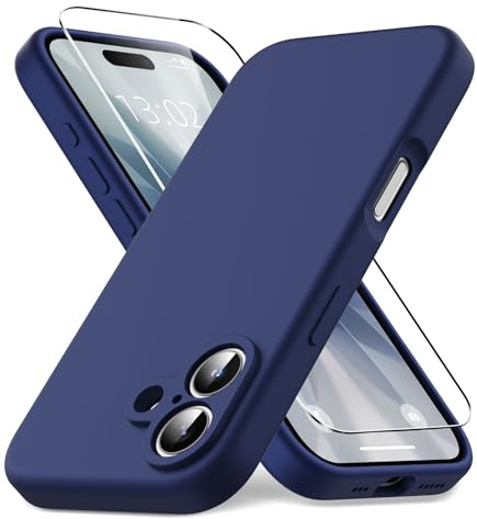 Vansdon Cover per iPhone 17, Custodia Slim in Silicone Liquido | Blu notte, Rivestimento in Microfibra Morbida Antigraffio, 1 Pezzi Pellicola Vetro Temperato, Protezione Antiurto