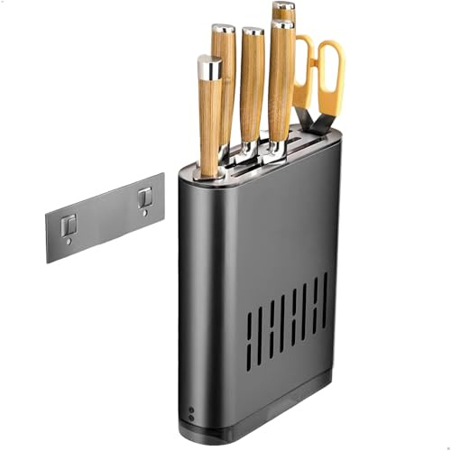 Set Cuchillos Cocina con Bandeja Escurridora, Soporte Cuchillos Cocina de Aluminio Montaje en Pared o Encimera, Porta Cuchillos Cocina Extraíble, Organizador Cuchillos 22x16x5cm
