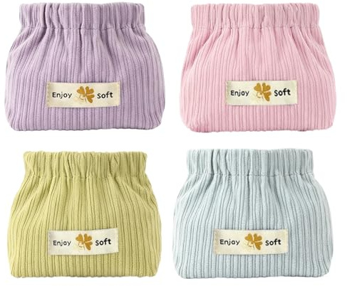 4Pcs Corduroy Elastic Hair Tie Organizer, Corduroy Elastic Storage Bags Cosmetic Bag Portable Squeeze Top Small Pouch for Women Cosmetic Coin Travel Storage Lipstick (Pink Purple Green Blue)
