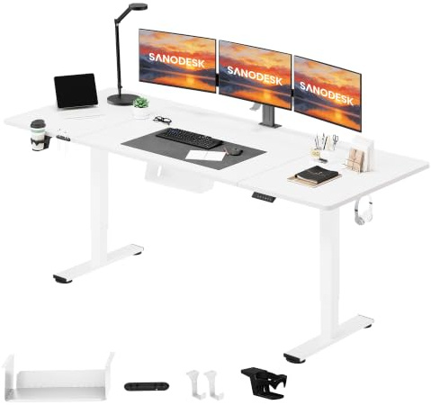 SANODESK Electric Standing Desk 200 * 80 Height Adjustable Desk With Memory Smart Panel Sit Stand Table With Cable Management for Home Office, White
