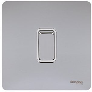 Schneider Electric Ultimate Screwless Flat Plate - Single 2 Way Light Switch, 16AX, GU1412WPC, Polished Chrome with White Insert