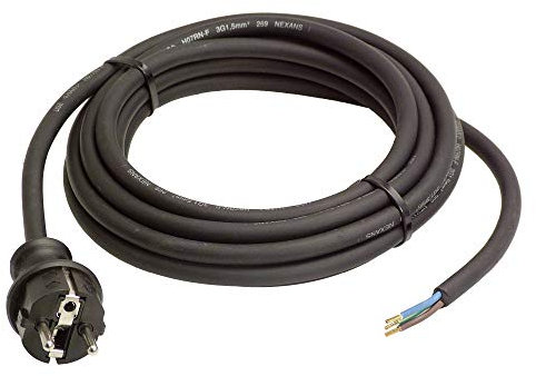 as - Schwabe Gummi-Anschlussleitung, 10 m H07RN-F 3G1,5 Verbindungskabel, Schutzkontaktstecker mit Leitung, Strom-Kabel mit Aderendhülsen, 230V, 16A, IP44, Schwarz, 70910
