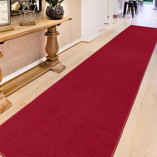Ottomanson Ottohome - Alfombra rectangular, base de goma, diseño liso, 57 x 366 cm, color rojo
