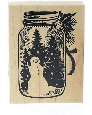 Inkadinkado Mounted Rubber Stamp x 3-inch-Mason Jar Snowman, Wood, 2.25 by 3