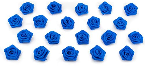 Creativery Satinrosen 2cm 20 Stück zum Basteln Dekorieren Verzieren - Farbauswahl - kleine Deko Rosen aus Stoff - Hochzeit Tischdeko Geschenkverpackung Scrapbooking Handarbeit Dekoideen Blau