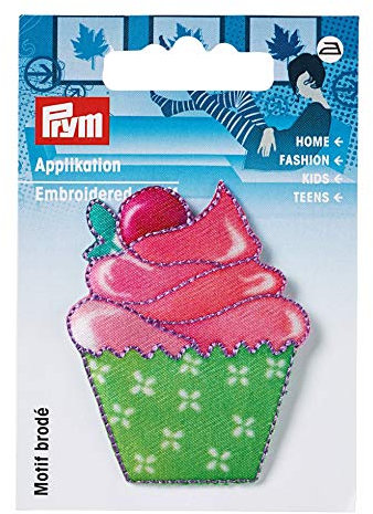 Prym Cupcake Bügelbild Aufnäher Motiv Mischgewebe, Polyester, Rot/Rosa/Grün