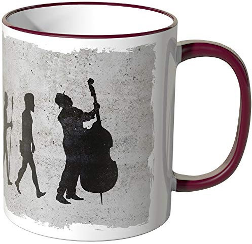 JUNIWORDS Tasse - Wähle Motiv & Farbe - Evolution Cello - Bordeaux