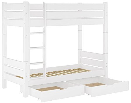 Erst-Holz Etagenbett für Erwachsene weiß 90x200 Nische 100 teilbar Rollrost 2 Bettkästen 60.16-09WT100S2