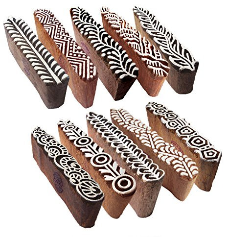 Mehndi Holz Blöck Handgefertigt Rand Entwürfe Druck Stempel (Set von 10)