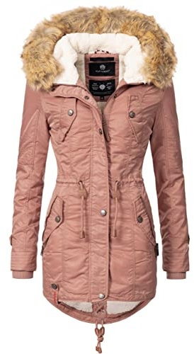 Navahoo Damen Wintermantel Warmer Parka lang mit Kapuze La Viva Terracotta Gr. L