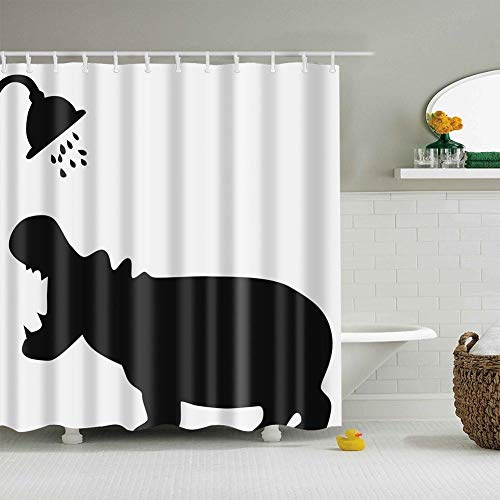 Boyouth Duschvorhang mit Digitaldruck für das Badezimmer, wasserdicht, Polyester, mit Haken Modern 180 x 180 cm Nilpferd