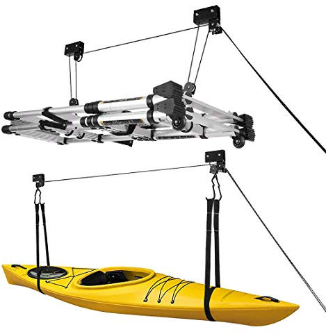 VIVOHOME Heavy Duty 2-Pack 125 Lbs Capacity Ceiling Mounted Bicycle Kayak Canoe Garage Storage Rack Lift Hoists with Pulley System Upgraded Edition